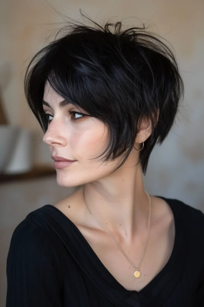 Long Bangs Neat Black Pixie