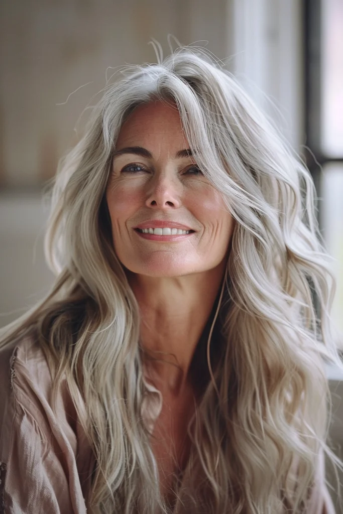 Long Icy Gray Blonde Waves