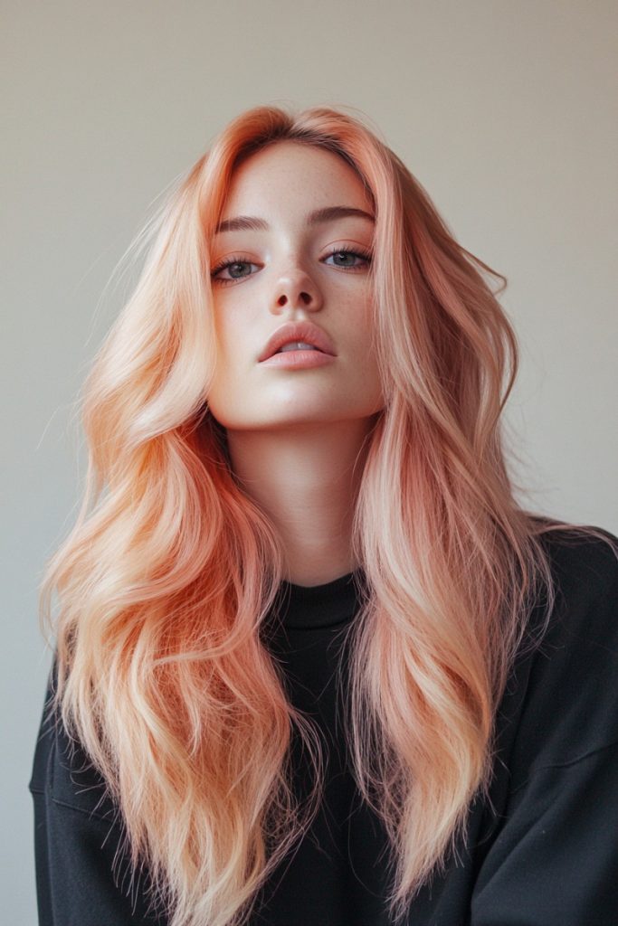 22 Creative Hair‌ Colors for Long Hair You’ll Actually Want to Try - Peachy Blonde Haircolors for Long Hair