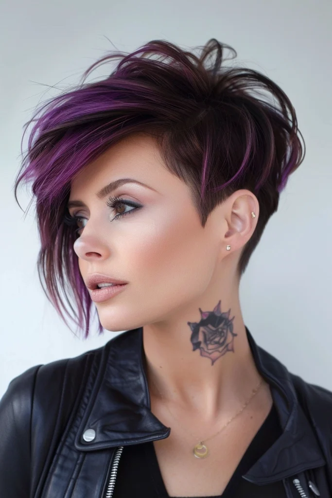 Purple HIghlights Undercut Pixie