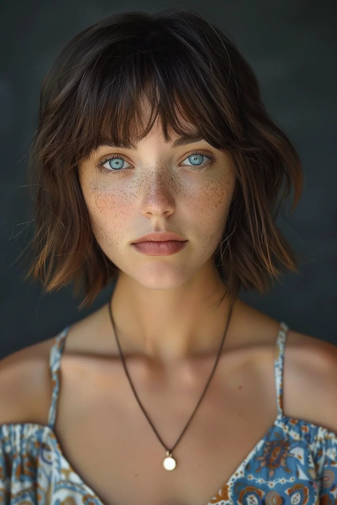 Shaggy ⁤Bob ⁣on Brunette With ‌Bangs