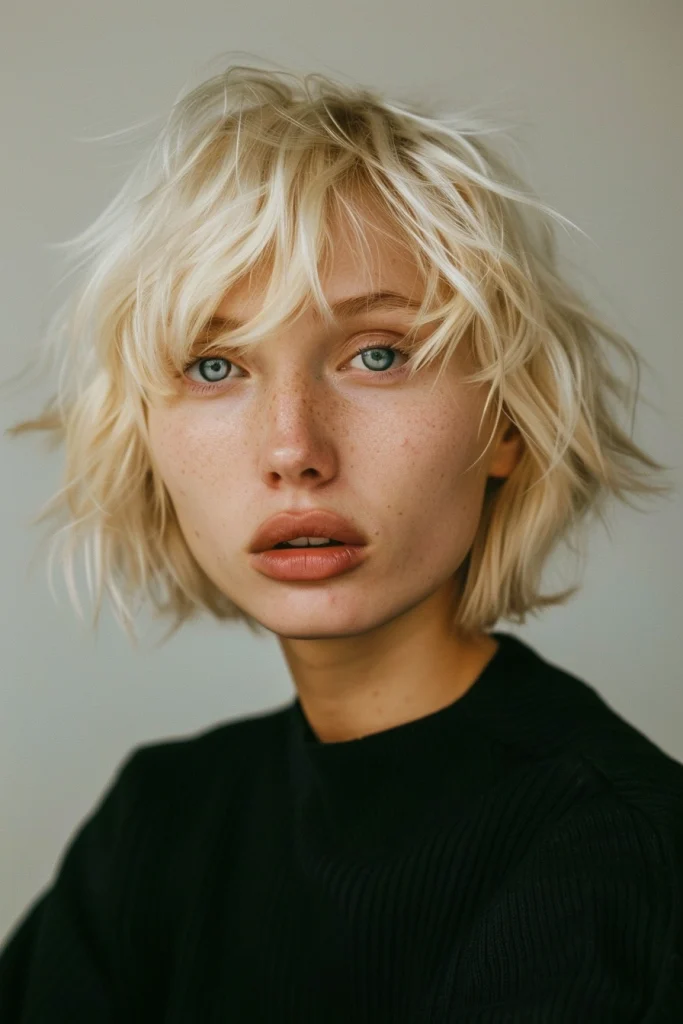 Super Choppy Short Bob on Platinum Hair