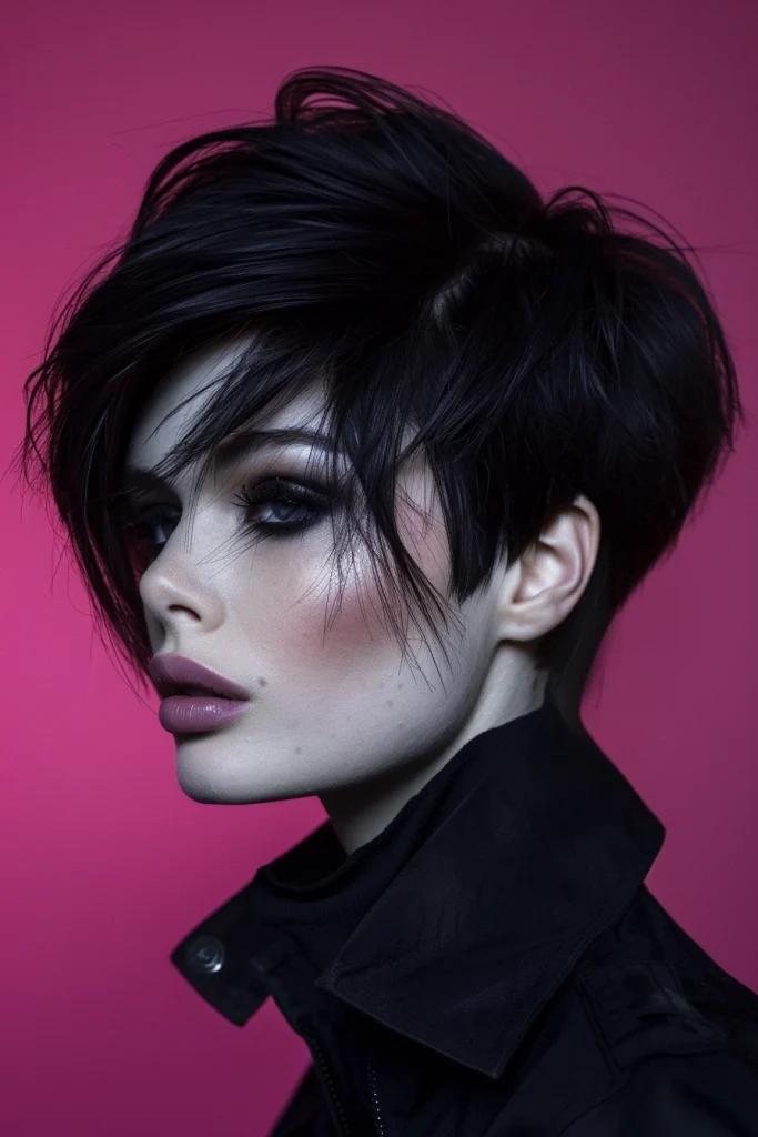 sleek long pixie with razored edges